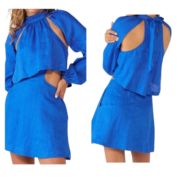 Sovere Studio Dresses & Skirts - Sovere Studio Forte Blue Linen Mini Dress XS NWT Cutout Backless
